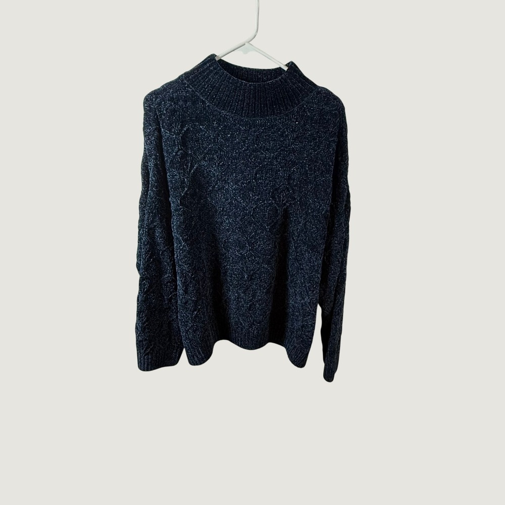 Liz Claiborne Navy Blue Chenille Cable Knit Mock Neck Sweater XXL